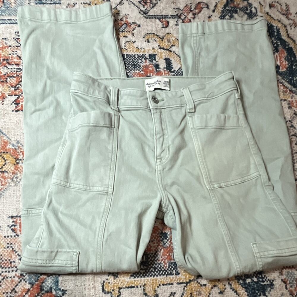 Abercrombie Kids Girls 15/16 High Rise Wide Leg Green Cargo Pants Cotton Denim